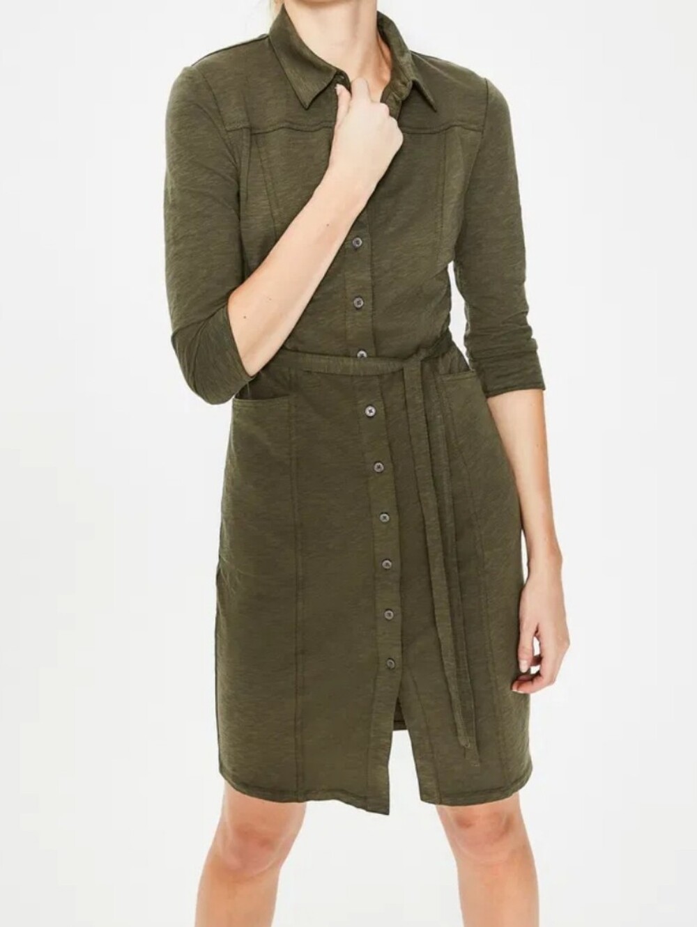 BODEN Tara Jersey Shirt Dress In Olive Green Size 12 Long - Picture 2 of 7